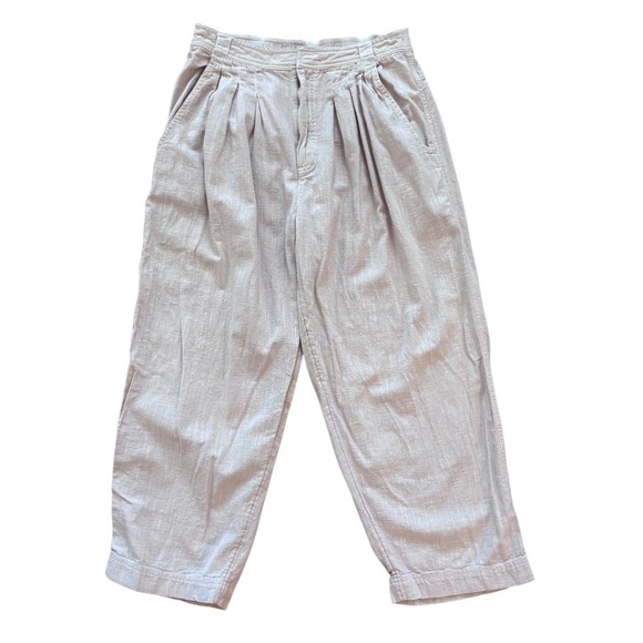 Free People Pleated Tapered Cotton Pants Beige High Rise OB1626316 Size 6 - Picture 2 of 8